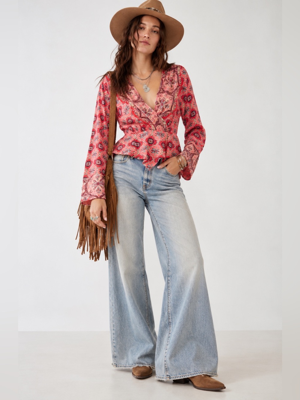 Free People Falling For You Top Small Pink Floral Boho Paisley Blouse